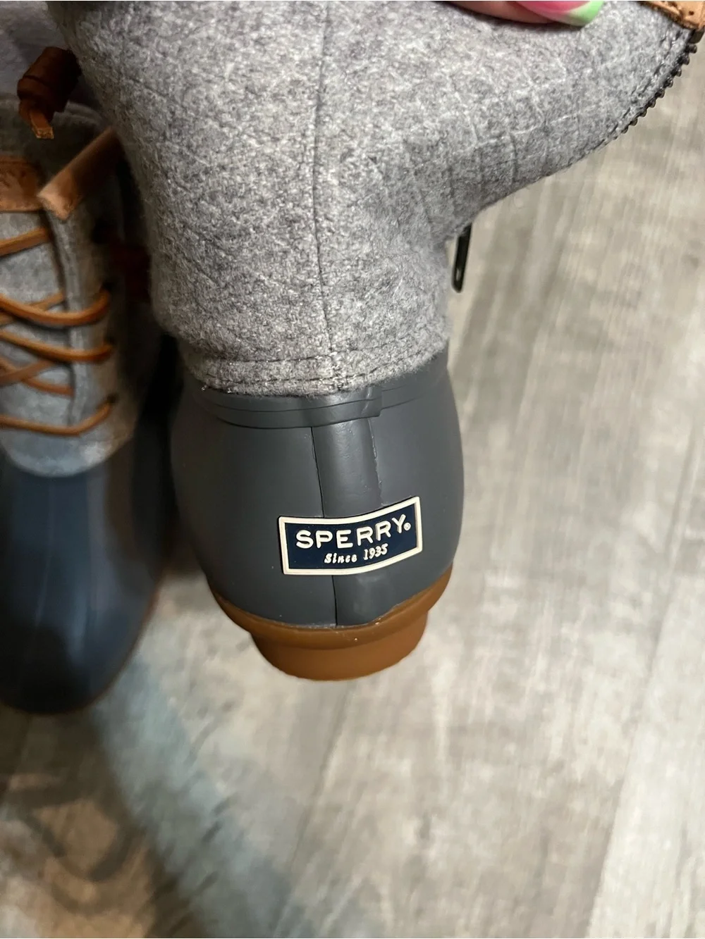 Sperry Gray and Brown Waterproof Wool-Trim Duck Boots